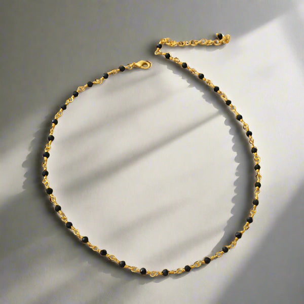 Woven Gold-Plated Choker with Faceted Black Crystals - Zafari Studio Jewelry