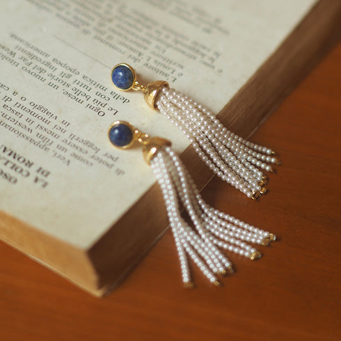 Tassel Lapis Lazuli Beads Earrings - Zafari Studio Jewelry