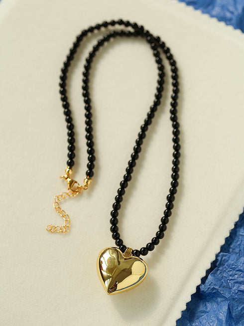 Gold & Silver Heart Onyx Necklace - Zafari Studio - Zafari Jewlery
