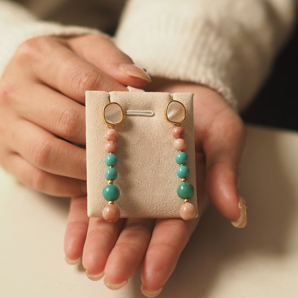 Mother-of-Pearl Turquoise Clip Earrings - Zafari Studio Jewelry