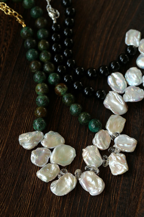 Petal Baroque Pearl & Agate Statement Necklace - Necklaces | ZAFARI Studio Jewelry