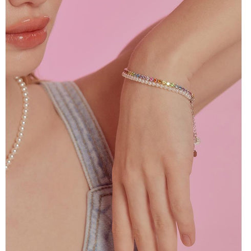 Thin CZ Color Stone Chain Bracelet - Zafari Studio Jewelry