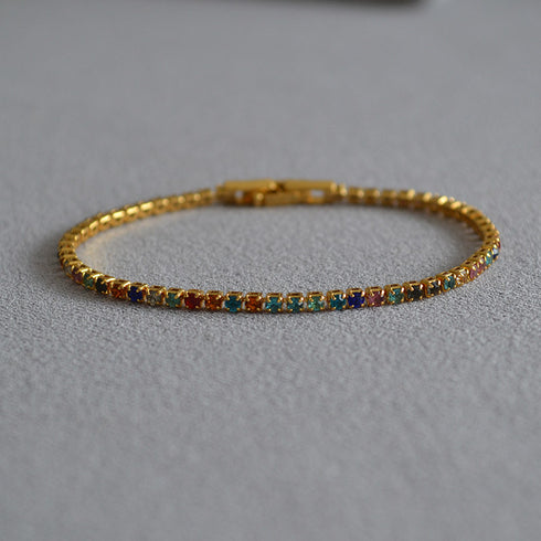 Thin CZ Color Stone Chain Bracelet - Zafari Studio Jewelry