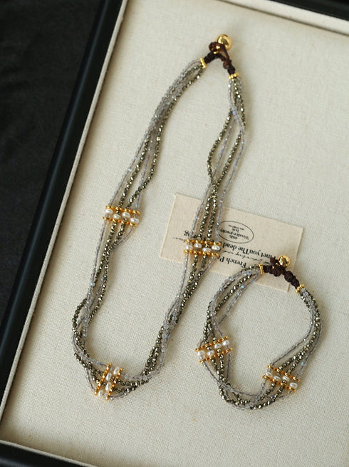 Natural Stone Chain Layered Necklace & Bracelet - Zafari Studio Jewelry