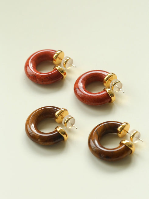 Tiger Eye & Red Stone Hoop Earrings - Zafari Studio Jewelry