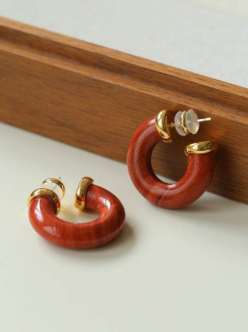 Tiger Eye & Red Stone Hoop Earrings - Zafari Studio Jewelry