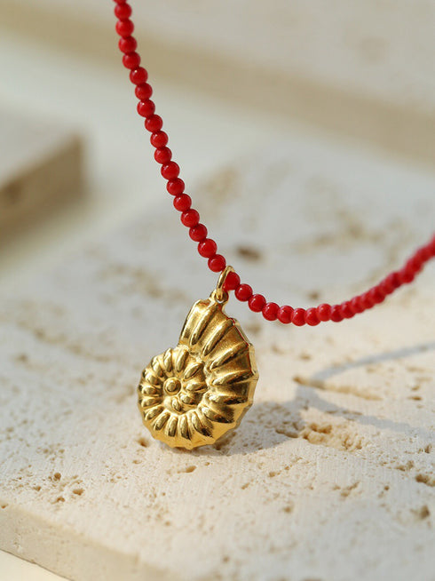 Mini Red Coral Beads Seashell Pendant - Zafari Studio Jewelry
