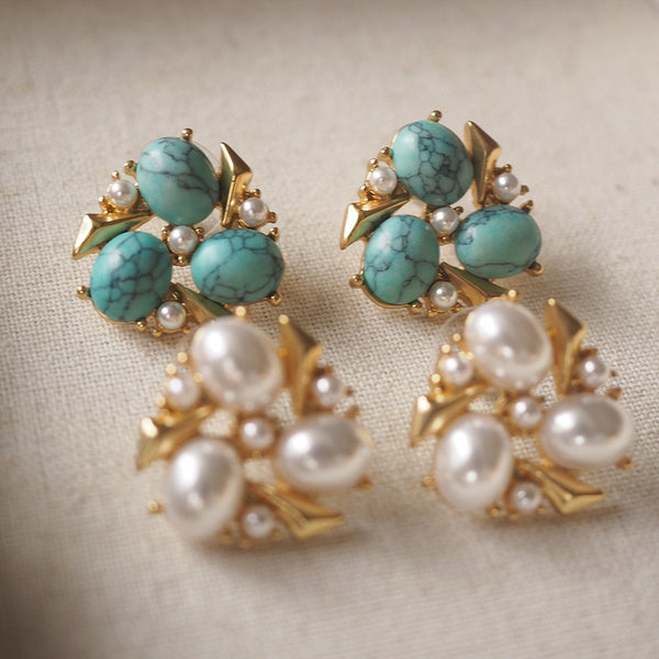 Turquoise Pearl Non-pierced Ears Clip Earrings - Zafari Studio Jewelry