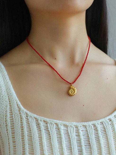 Mini Red Coral Beads Seashell Pendant - Zafari Studio Jewelry