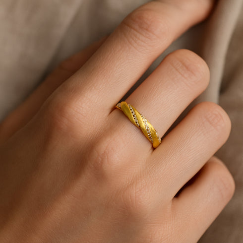 Brushed Cubic Zirconia Ring - Zafari Studio Jewelry