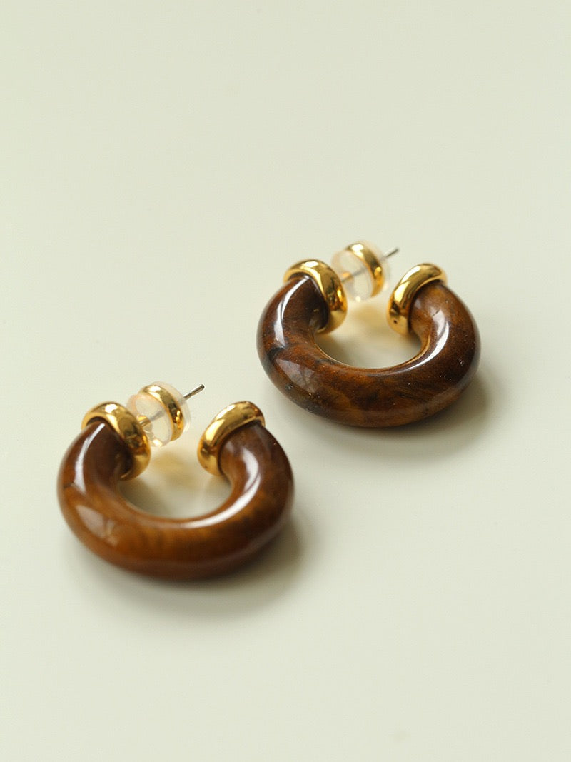 Tiger Eye & Red Stone Hoop Earrings - Zafari Studio Jewelry