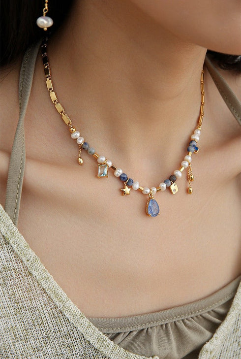 Elements Zircon Stones & Pearl Necklace - Zafari Studio Jewelry