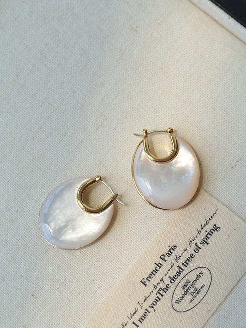 Double-Sided White Shell U-Shape Earrings - Zafari Studio Jewelry