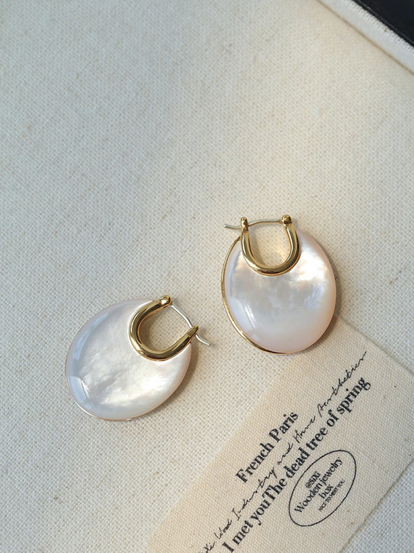 Double-Sided White Shell U-Shape Earrings - Zafari Studio Jewelry