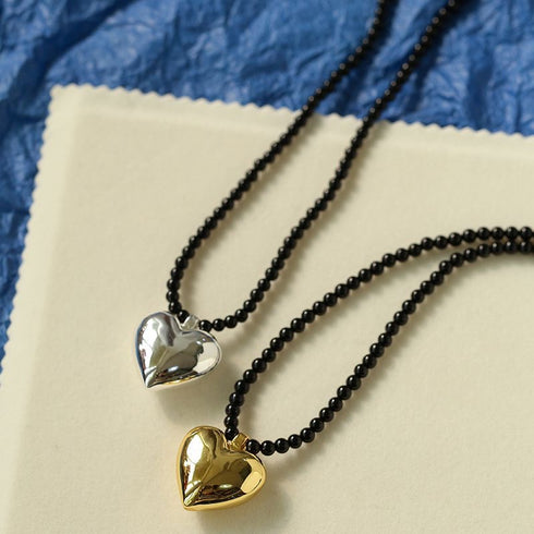 Gold & Silver Heart Onyx Necklace - Zafari Studio - Zafari Jewlery