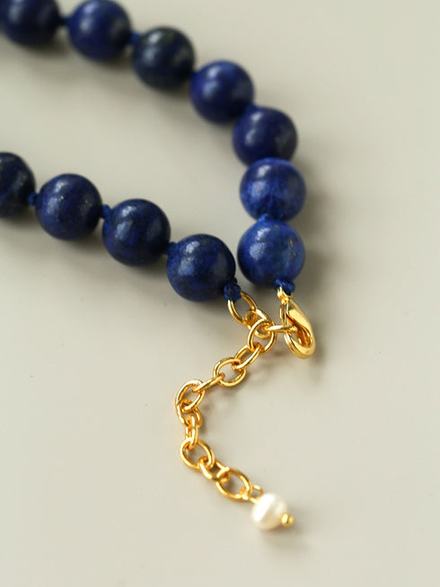 Baroque Pearl Pendant Lapis Lazuli Beaded Necklace - Zafari Studio Jewelry