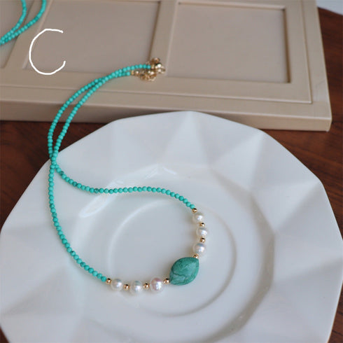 Fresh Turquoise and Freshwater Pearl Necklace with Agate Beads - Zafari Studio Jewelry