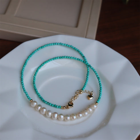 Fresh Turquoise and Freshwater Pearl Necklace with Agate Beads - Zafari Studio Jewelry