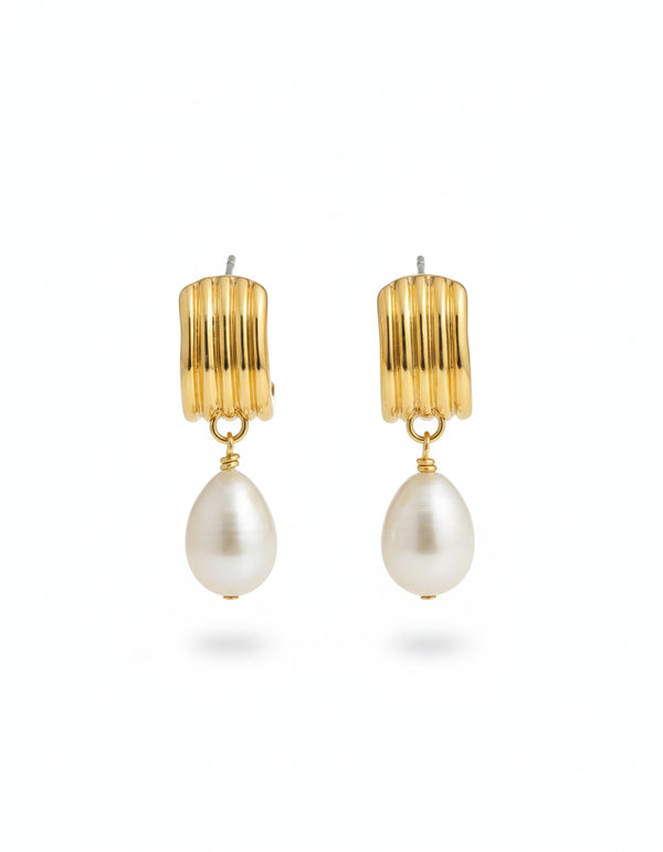 Gold Hoop Freshwater Teardrop Pearl Earrings