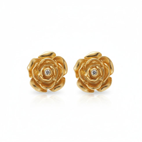 Camellia Zirconia Gold Earrings