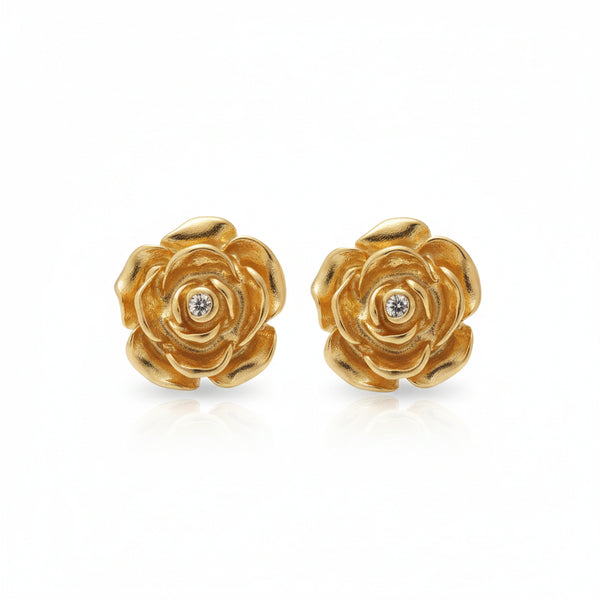 Camellia Zirconia Gold Earrings