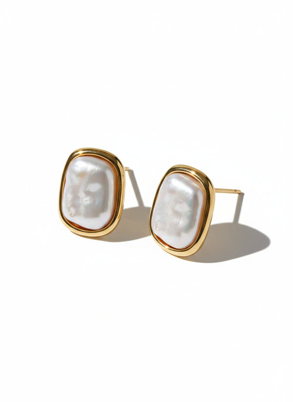 Geometric Square Pearl Stud Earrings, Ring or Full Set