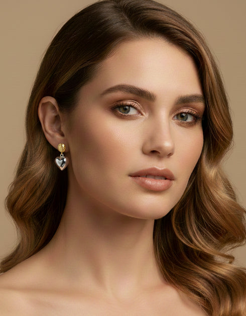 Two-Tone Heart Drop Earrings