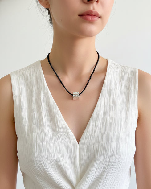 Beaded Necklace with Square Pendant