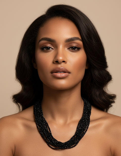 Black Spinel Pearl Layered Necklace