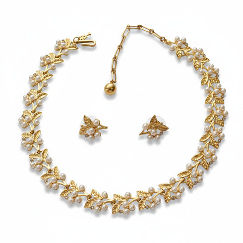 Leaf Pearl Necklace, Earrings, or Full Set