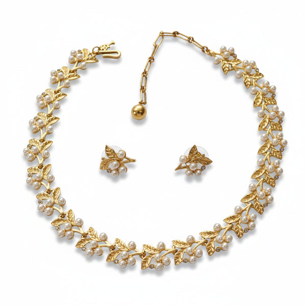 Leaf Pearl Necklace, Earrings, or Full Set