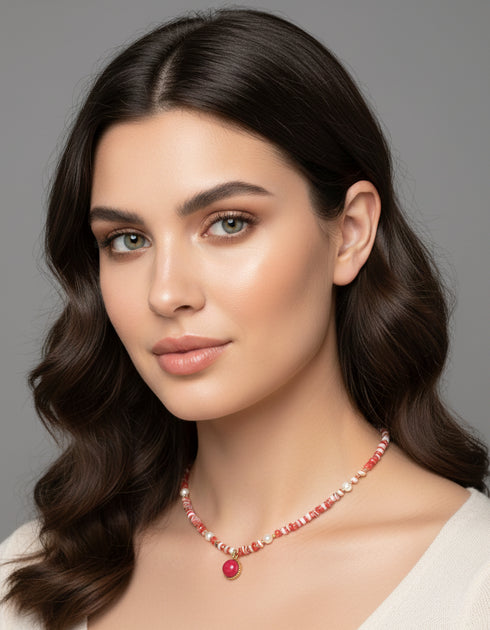 Coral Pearl Beaded Necklace