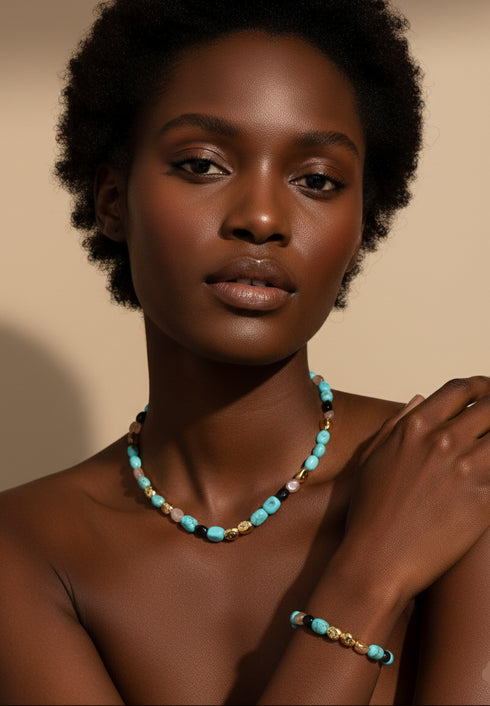 Beaded Turquoise Necklace, Earrings or Full Set