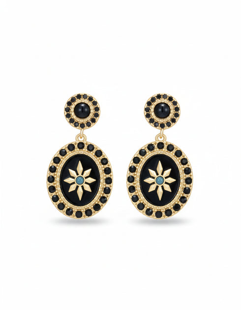 Black Gemstone Starburst Drop Earrings