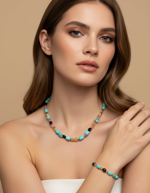 Beaded Turquoise Necklace, Earrings or Full Set
