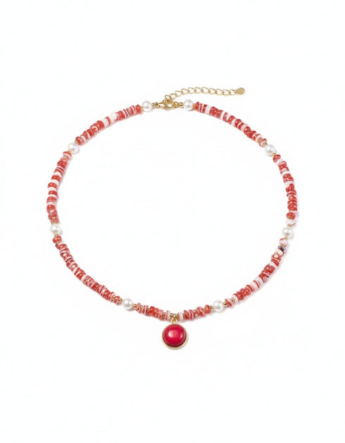 Coral Pearl Beaded Necklace