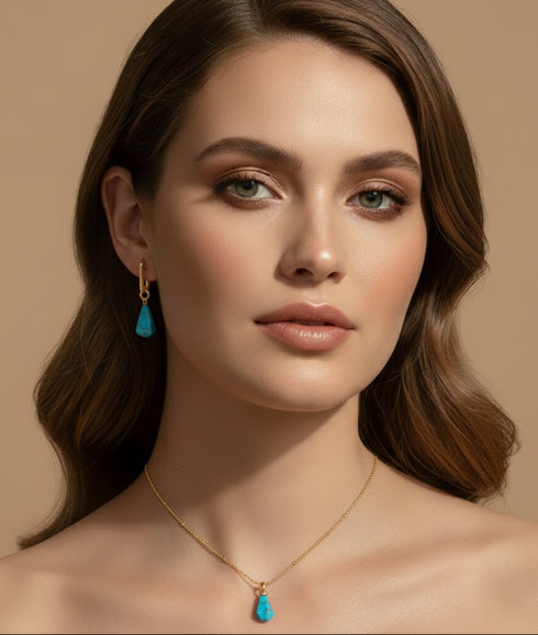 Turquoise Teardrop Necklace, Earrings or Full Set