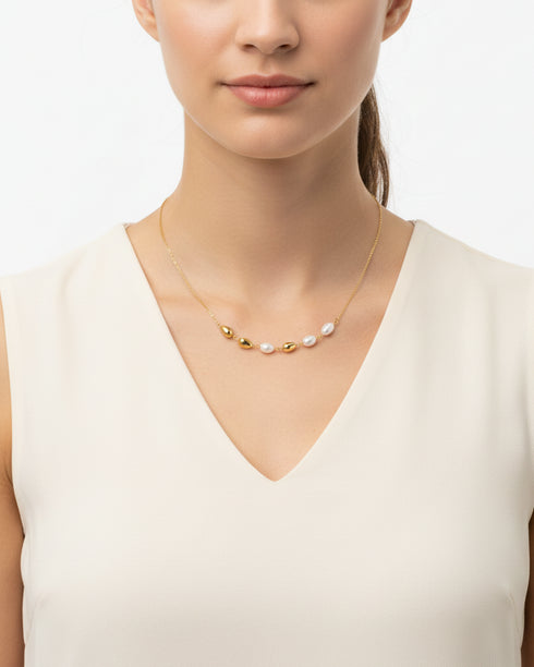 Freshwater Pearl Gold Bean Necklace