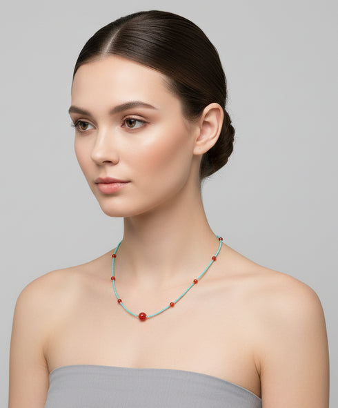 Turquoise Red Accent Necklace