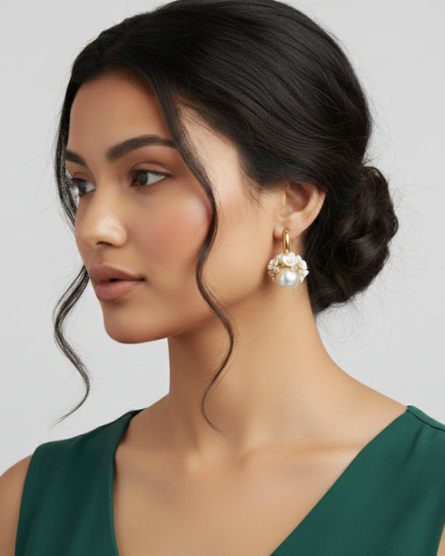 Floral Pearl Hoop Earrings