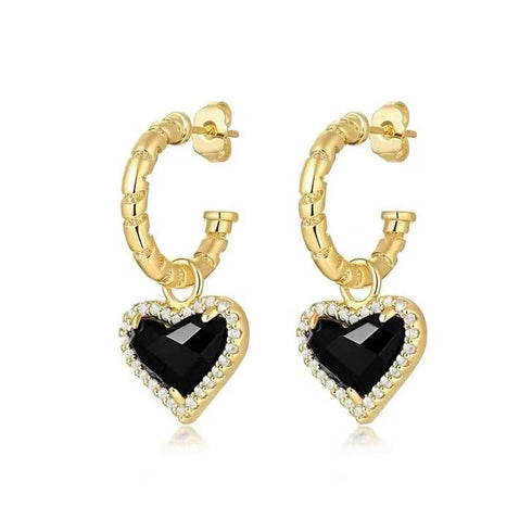 Black Bella Heart Pendant CZ Earrings - Zafari Studio Jewelry