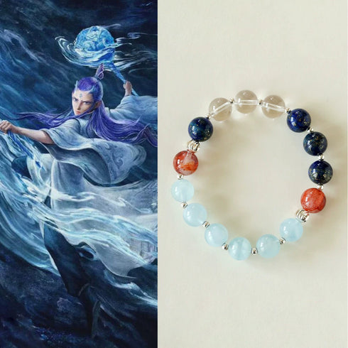 Red Agate, Lapis Lazuli, Aquamarine Beaded Bracelet - Zafari Studio Jewelry