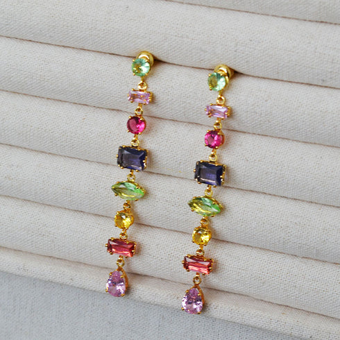 Geometric Colored Gemstone Zircon Earrings - Zafari Studio Jewelry