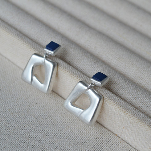 Geometric Square & Silver-Plated Brass Earrings - Zafari Studio Jewelry