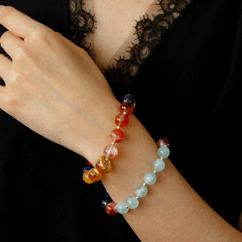 Red Agate, Lapis Lazuli, Aquamarine Beaded Bracelet - Zafari Studio Jewelry