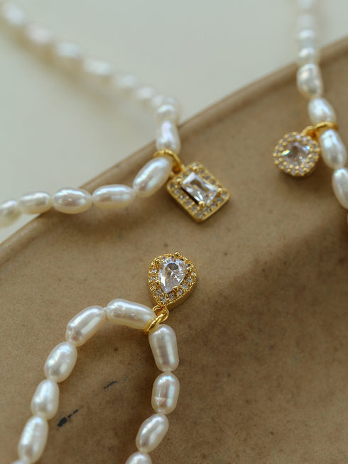 White Zirconia Rice Pearl Necklace - Zafari Studio Jewelry