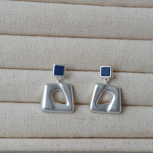 Geometric Square & Silver-Plated Brass Earrings - Zafari Studio Jewelry