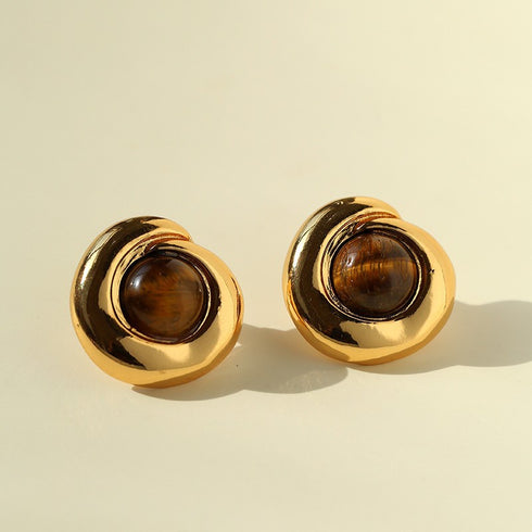 Tiger Eye & Black Agate Stud Earrings