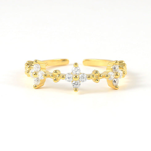 Zirconia Flower Ring Open Closure - Zafari Studio Jewelry