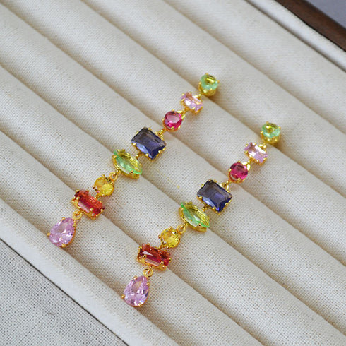 Geometric Colored Gemstone Zircon Earrings - Zafari Studio Jewelry